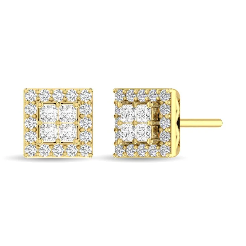 women's moon earrings -Diamond Round and Princess Fashion Earrings in 14K Yellow Gold