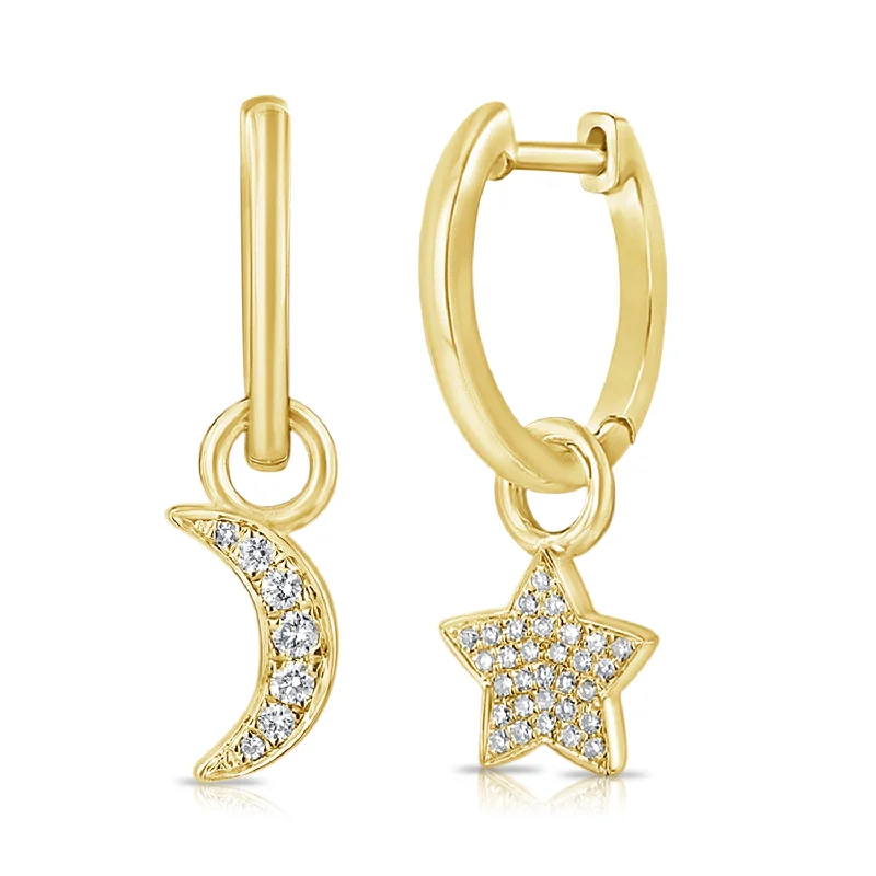 women's pear-shaped earrings -Diamond Celestial & Zodiac Huggie Earrings with Dangling Charms