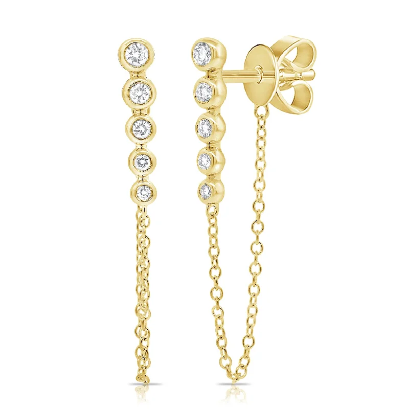 women's designer earrings -Diamond Bezel & Chain Studs