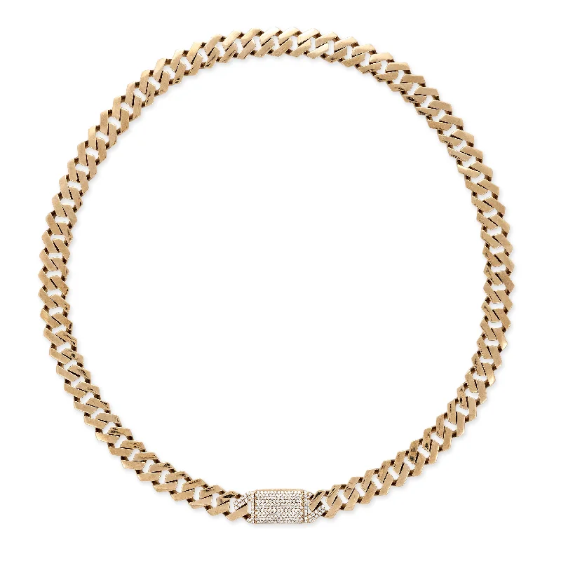 women's statement necklace -PAVE DIAMOND RECTANGLE CLASP CURB CHAIN NECKLACE