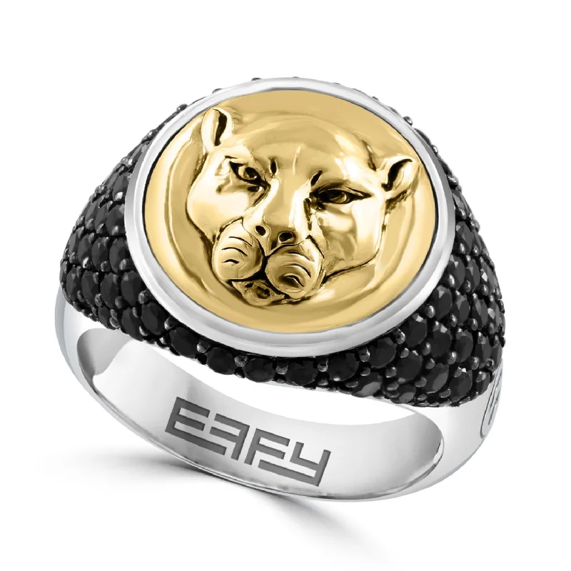 women's engagement ring with bezel setting -EFFY Black Spinel Panther Ring in Sterling Silver