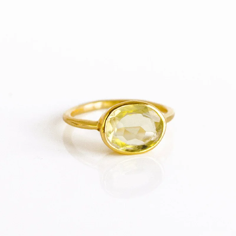 women's engagement ring with yellow gold -Lemon Quartz Oval Bezel Set Ring