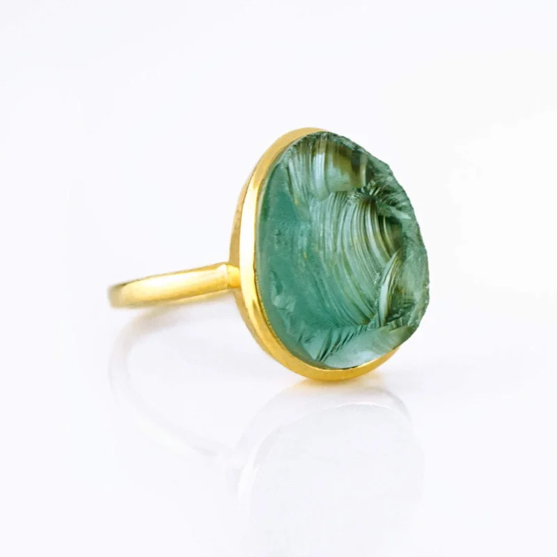 women's engagement ring with vintage design -Rough Cut Green Tourmaline Ring