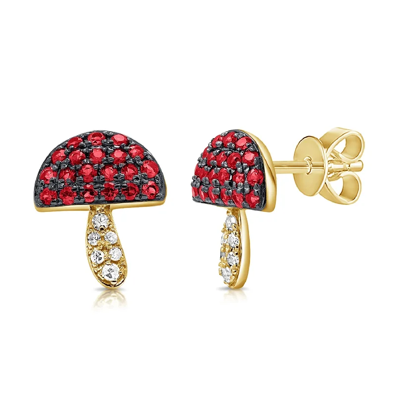 women's zodiac earrings -Diamond & Ruby Mushroom Studs