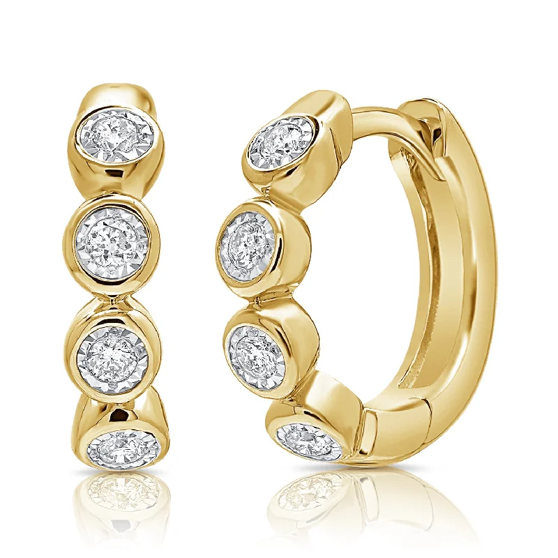 women's fashion earrings -Elegant Bezel-Set Diamond Hoop Earrings in 14K Gold