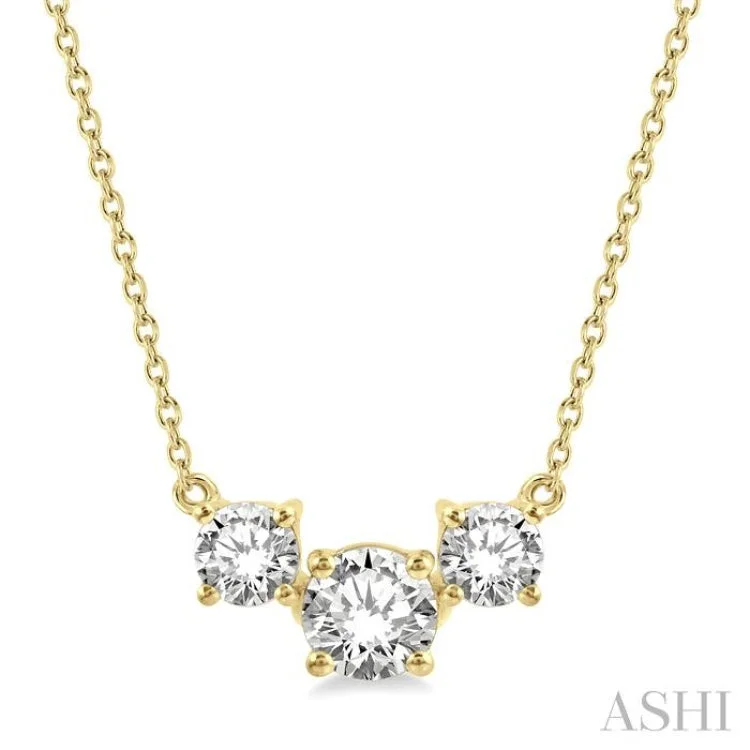 women's twisted chain necklace -3/4 Ctw Three Stone Round Cut Diamond Necklace in 14K Yellow Gold