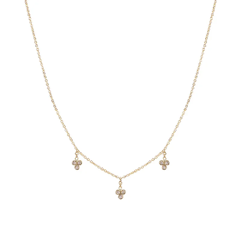 women's quartz necklace -3 DIAMOND CLUSTER DROP NECKLACE