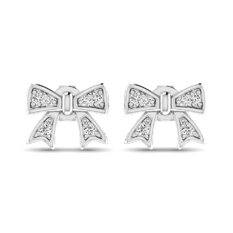 women's layered earrings -10K White Gold Diamond Accent Bow Earrings