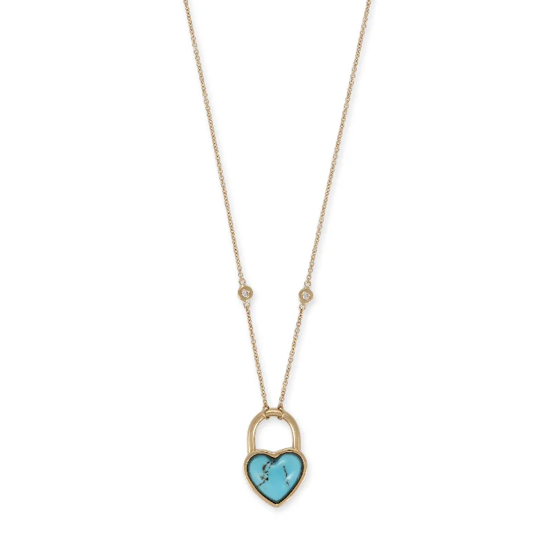 women's vintage necklace -TURQUOISE HEART LOCK NECKLACE