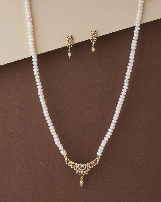 women's bridal necklace -Elegant Real Pearl Necklace Set