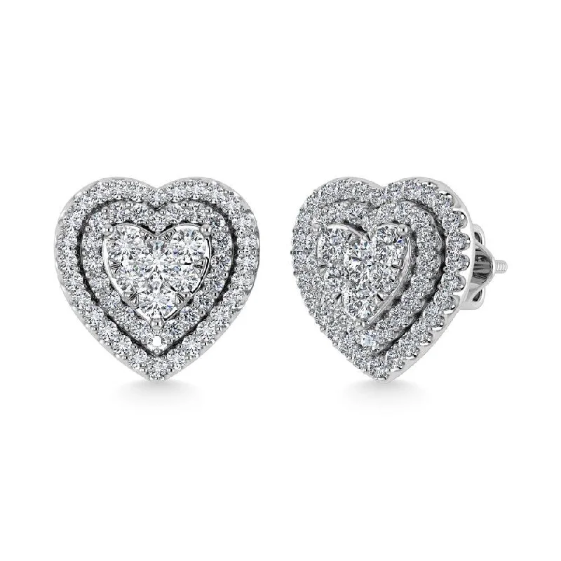 women's butterfly earrings -Diamond 7/8 Ct.Tw. Heart Earrings in 10K White Gold