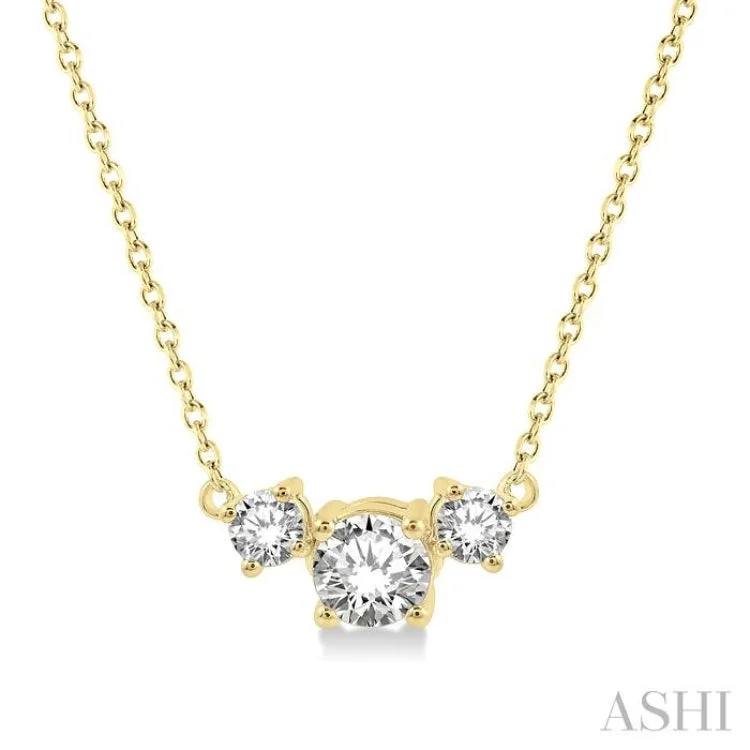 women's friendship necklace -1/2 Ctw Three Stone Round Cut Diamond Necklace in 14K Yellow Gold