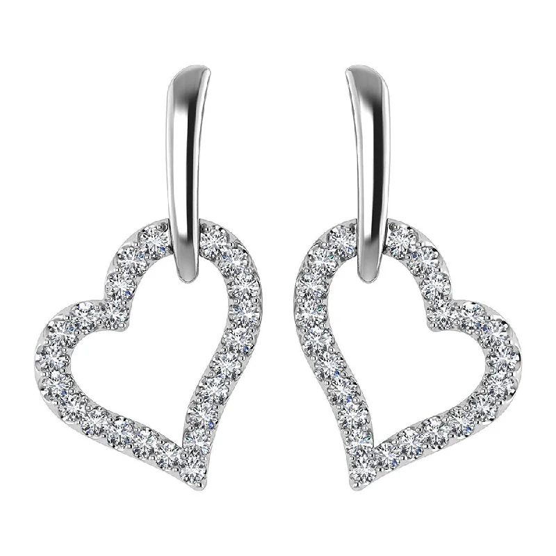 women's hammered gold earrings -10K White Gold 1/5 Ct.Tw. Diamond Heart Earrings