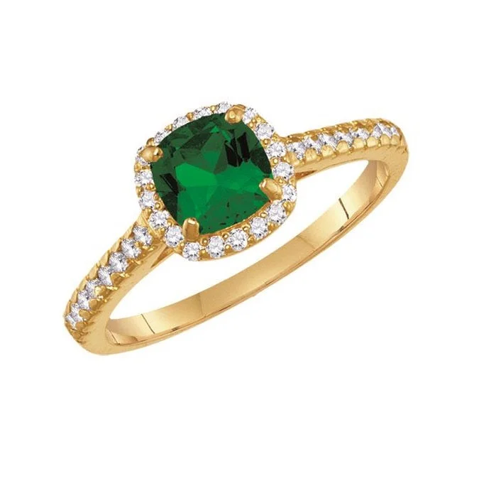 women's engagement ring with rose gold diamond -6MM Simulated Emerald and White Sapphire Ring in 10KT Yellow Gold