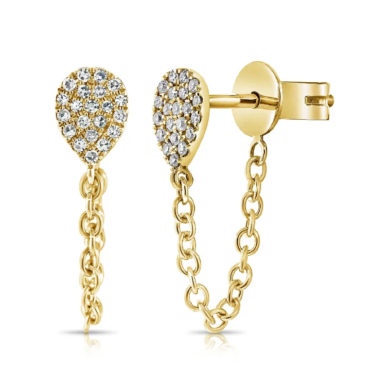 women's hoop earrings -Diamond Pear Shaped Stud with Chain