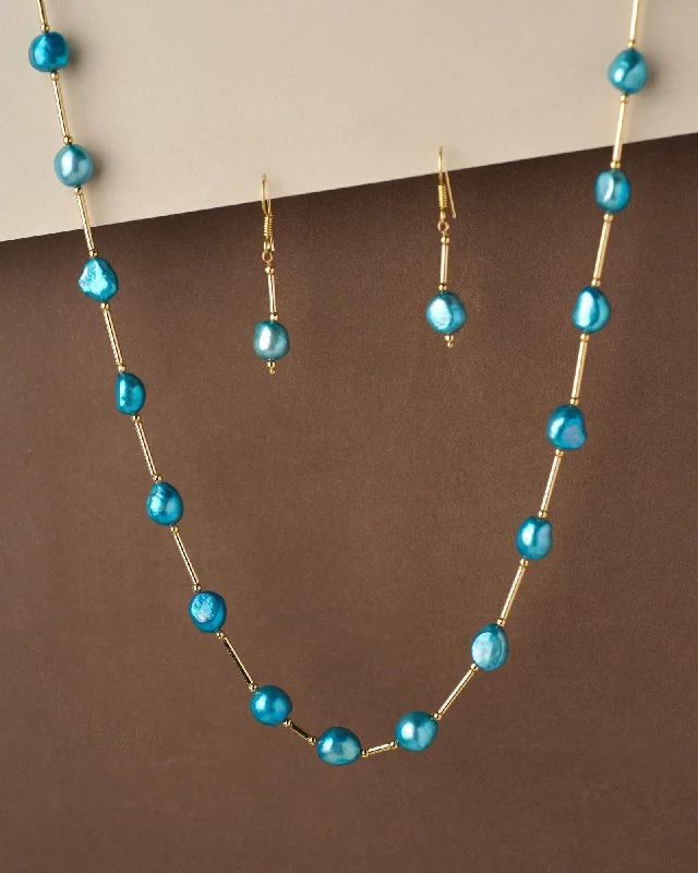 women's zodiac necklace -Fancy Blue Pearl Necklace Set