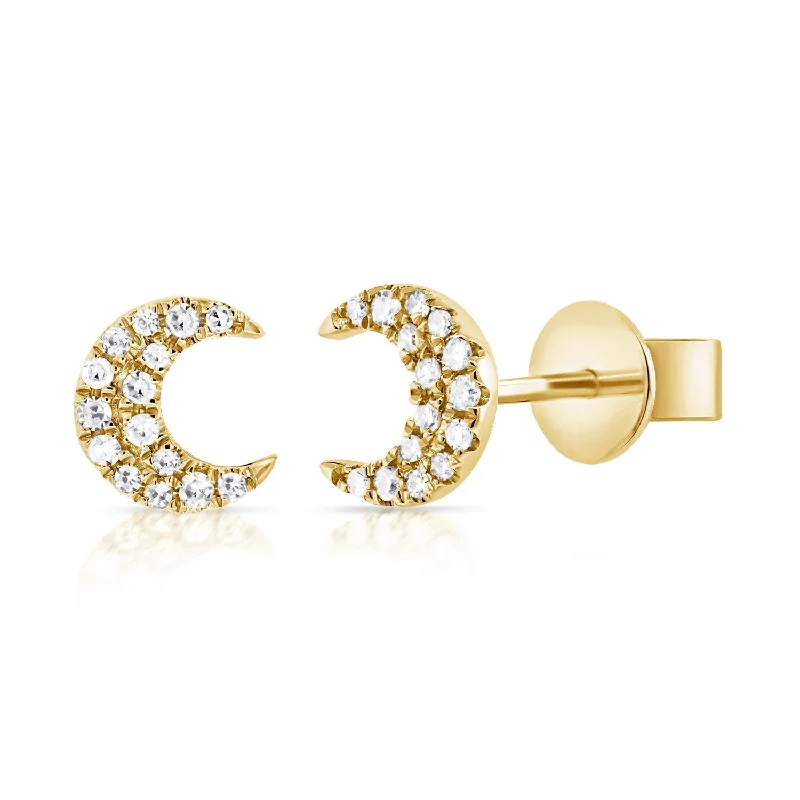 women's round earrings -Diamond Moon Stud Earrings made in 14K Gold