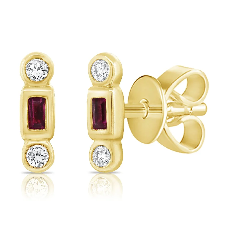 women's hoop stud earrings -Unique Ruby & Diamond Studs