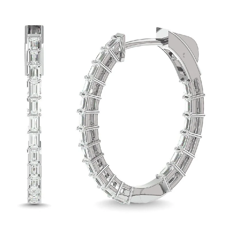 women's vintage hoop earrings -Diamond 1/3 Ct.Tw. Baguette Hoop Earrings in 14K White Gold