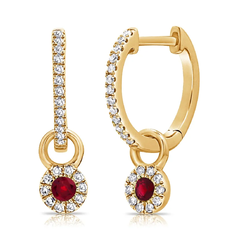 women's stylish earrings -0.41ct Ruby Huggie with Charm