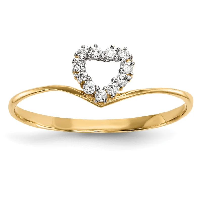 women's engagement ring with antique setting -14KT Yellow Gold Cubic Zirconia Heart Ring; Size 7