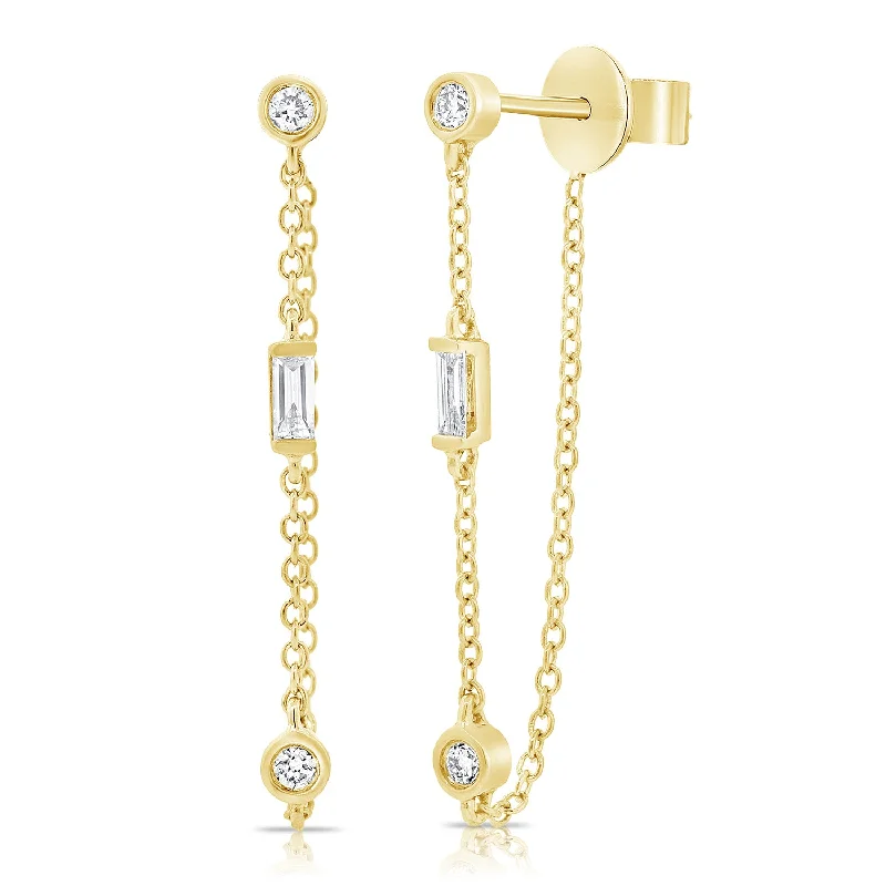 women's bar stud earrings -Timeless Diamond Chain Earrings in 14K Gold