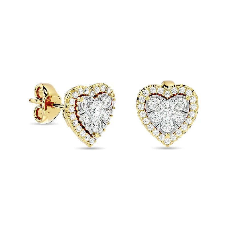 women's hoop stud earrings -Diamond 1 Ct.Tw. Heart Fashion Earrings in 14K Yellow Gold