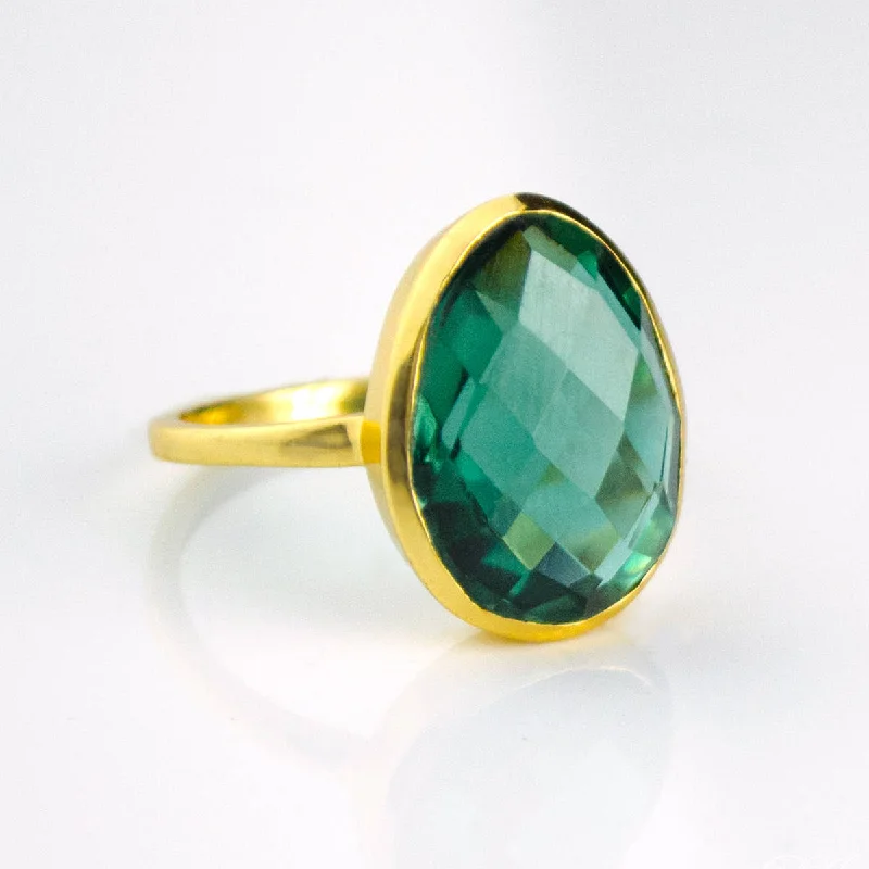 women's engagement ring with three-stone design -Emerald Green Tourmaline Oval Ring