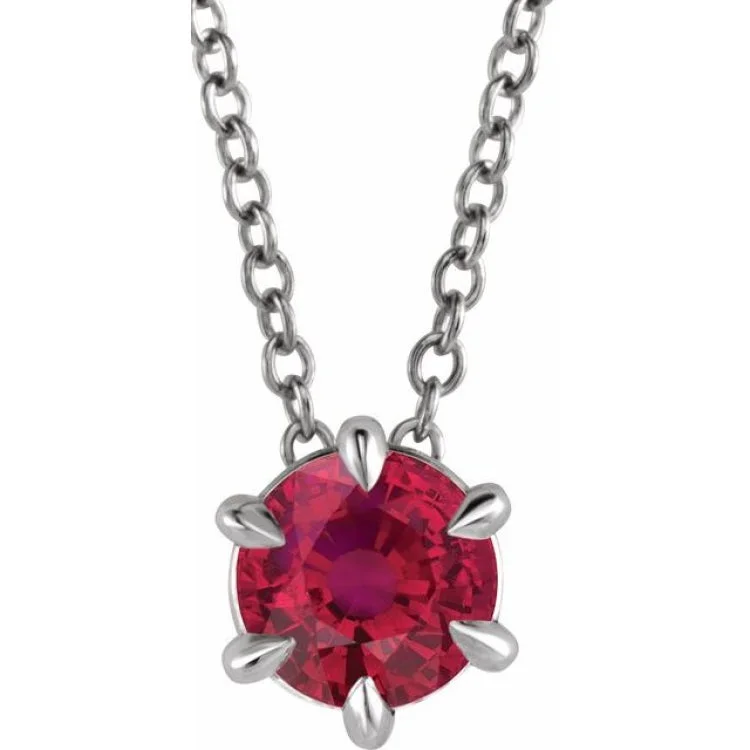 women's star necklace -14K White 4 mm Natural Ruby Solitaire 16-18" Necklace