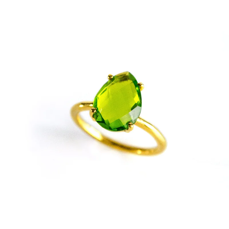 women's engagement ring with yellow gold -Peridot Teardrop Prong Set Ring • August Birthstone