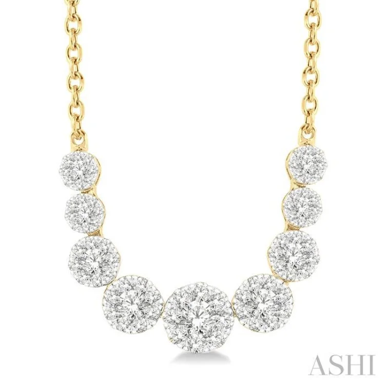 women's fashion necklace -1 Ctw Round Cut Diamond Lovebright Necklace in 14K Yellow and White Gold