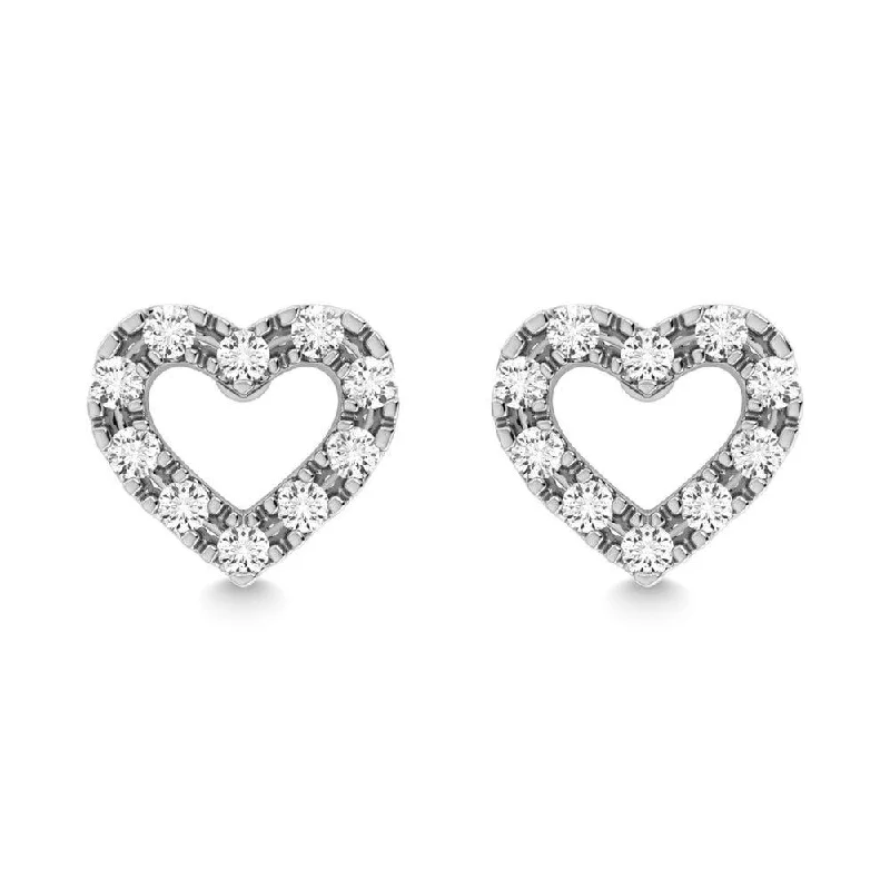 women's cubic zirconia earrings -Diamond 1/20 Ct.Tw. Heart Earrings in 10K White Gold