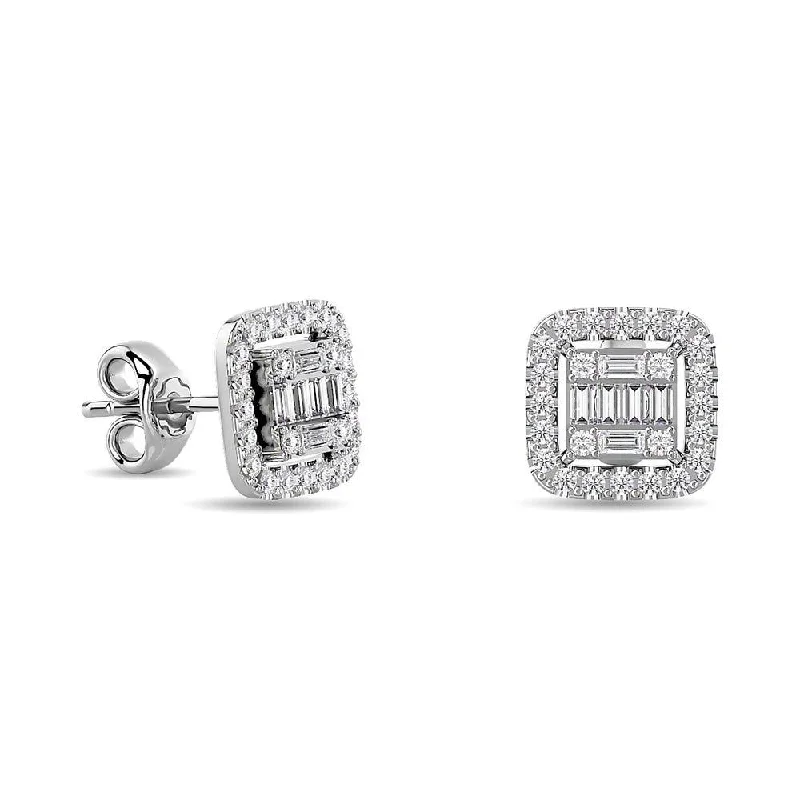 women's bar drop earrings -Diamond 1/3 Ct.Tw. Round and Baguette Fashion Earrings in 14K White Gold