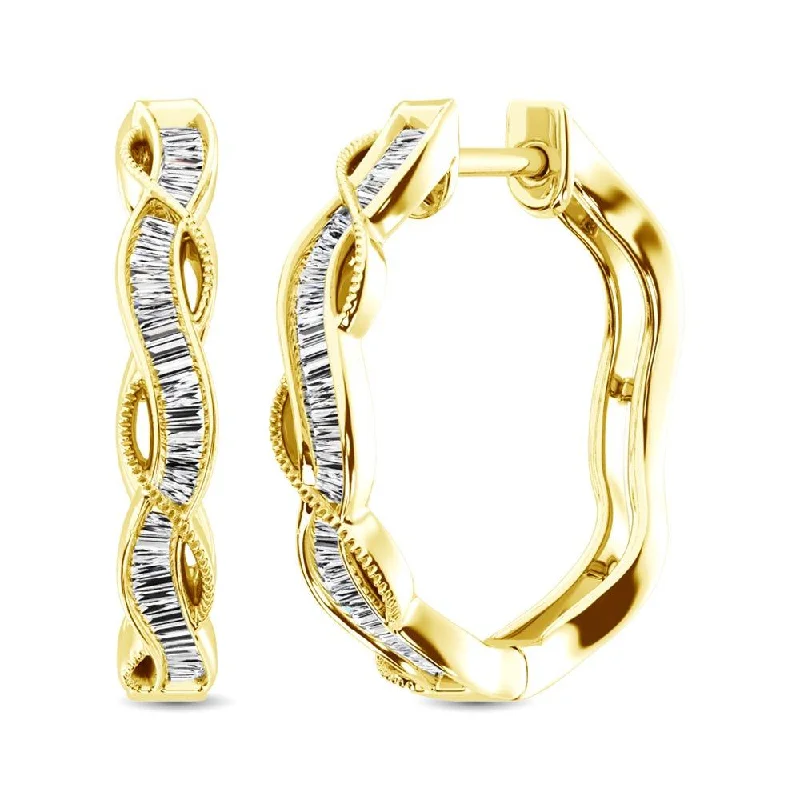 women's cubic zirconia earrings -10K Yellow Gold Baguette Diamond 1/5 Ct.Tw. Hoop Earrings