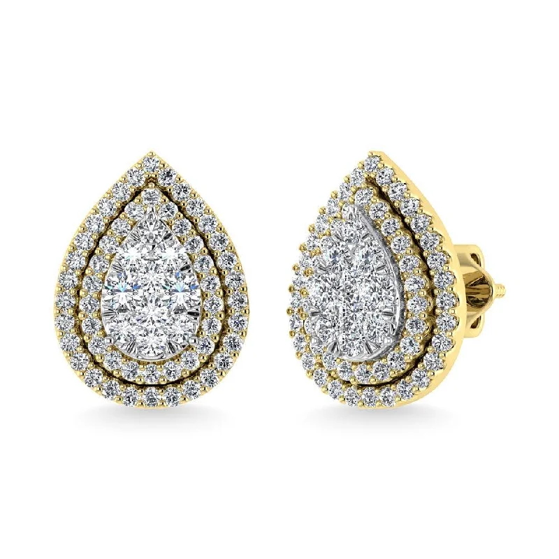 women's ruby earrings -Diamond 7/8 Ct.Tw. Pear Shape Cluster Earrings in 10K Yellow Gold