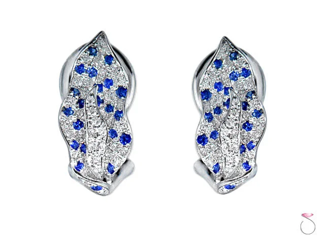 women's oval stud earrings -Diamond Sapphire Earrings Leaf Shape 1.02ctw in 14K