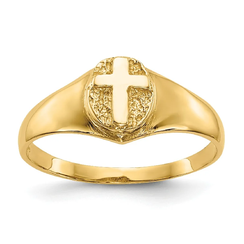 women's engagement ring with round diamond -14KT Yellow Gold Childrens Cross Ring; Size 4