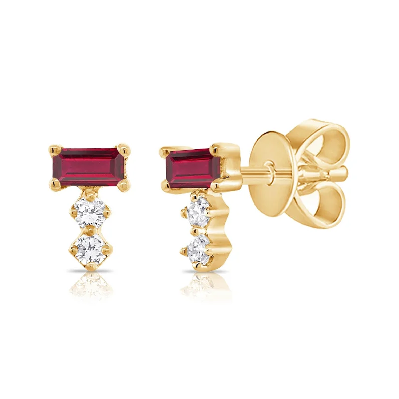 women's artistic earrings -Diamond & Ruby Stud made in 14K Gold