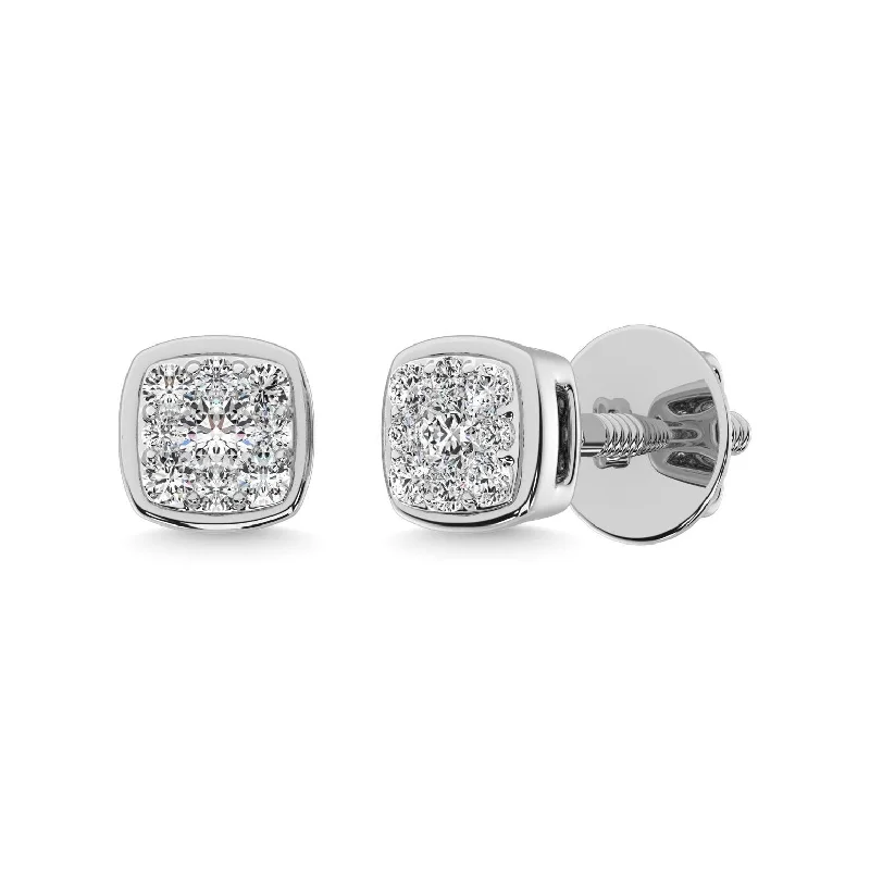 women's pearl earrings -14K White Gold 1/5 Ctw Diamond Square Flower Earrings