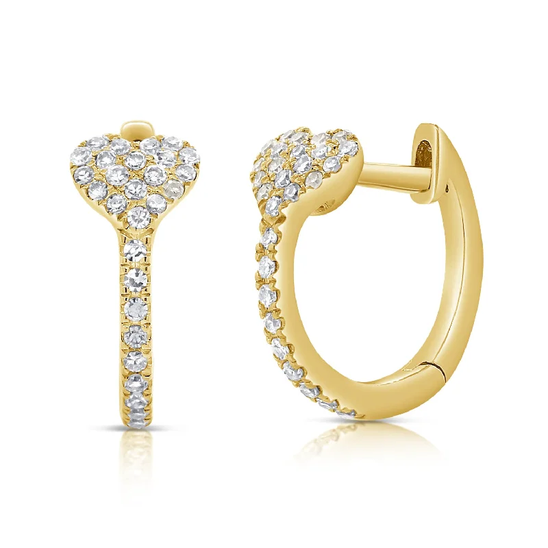 women's hoop earrings -14K Gold Heart Shaped Huggies with Diamonds