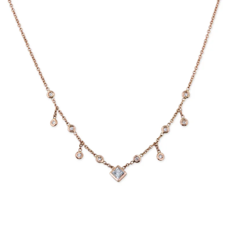 women's pearl pendant necklace -PRINCESS DIAMOND CENTER HALF SHAKER NECKLACE