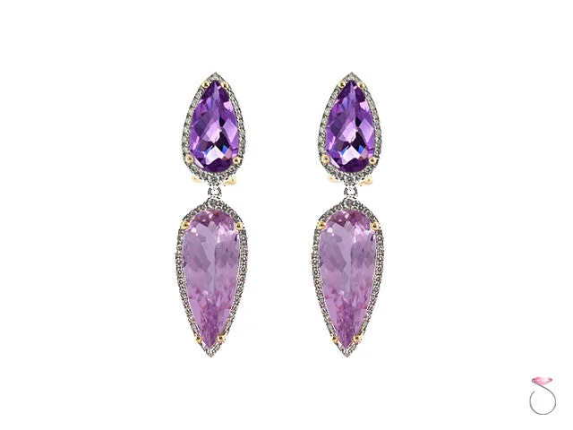 women's emerald earrings -Amethyst Kunzite 0.68ct Diamond Earrings in 18K Two Tone