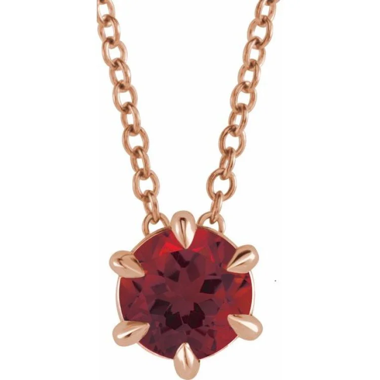 women's multi-strand necklace -14K Rose 5 mm Natural Mozambique Garnet Solitaire 16-18" Necklace