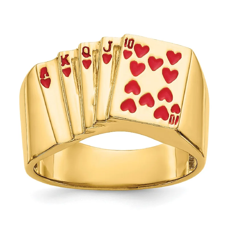 women's engagement ring diamond -14k Enameled Royal Flush in Hearts Mens Ring. Size 10