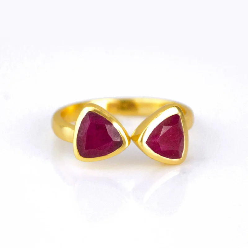 women's engagement ring with princess-cut halo -Dyed Ruby Adjustable Bow Tie Triangle Ring