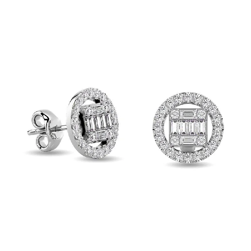 women's heart earrings -Diamond 3/8 Ct.Tw. Round and Baguette Fashion Earrings in 14K White Gold