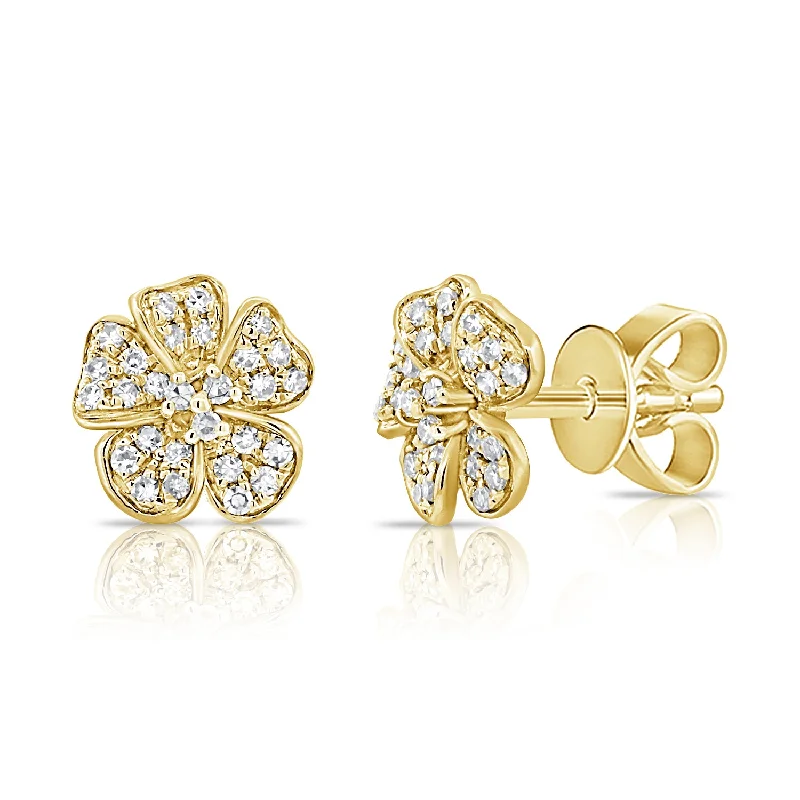 women's statement earrings -14K Gold Flower Studs with Diamonds