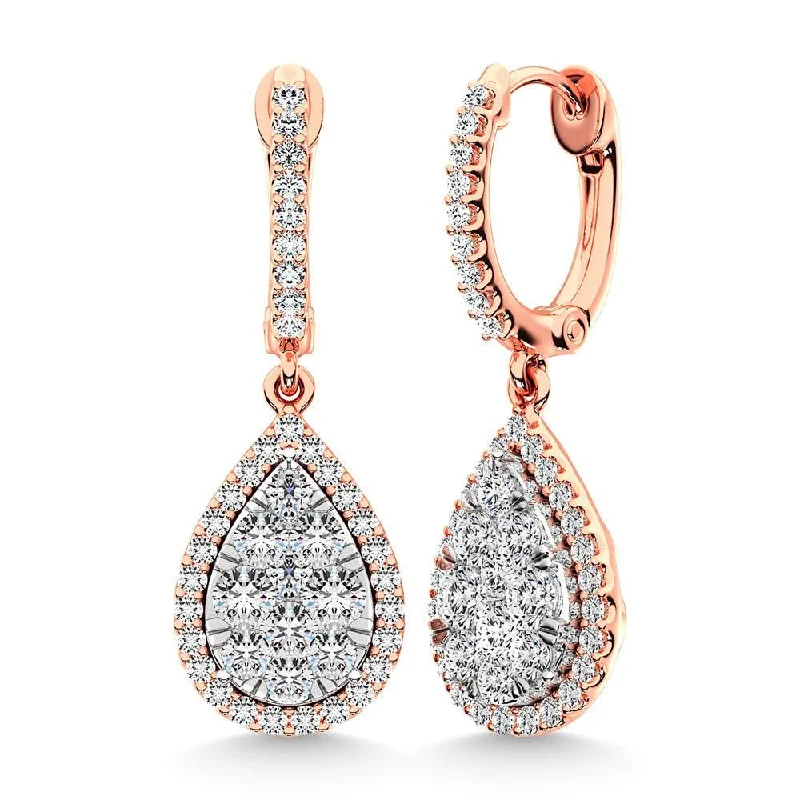 women's diamond stud earrings -Diamond 3/4 Ct.Tw. Cluster Earrings in 14K Rose Gold