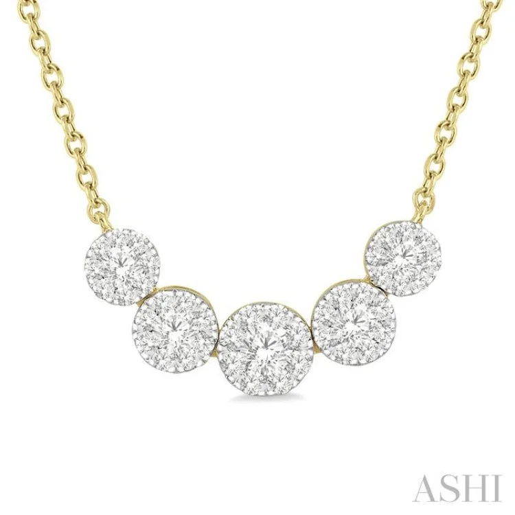 women's crystal pendant necklace -1/2 Ctw Round Cut Diamond Lovebright Necklace in 14K Yellow and White Gold