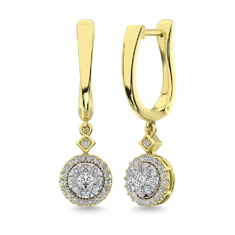 women's rose gold earrings -Diamond 1/2 Ct.Tw. ClusterDanglers Earrings in 10K Yellow Gold